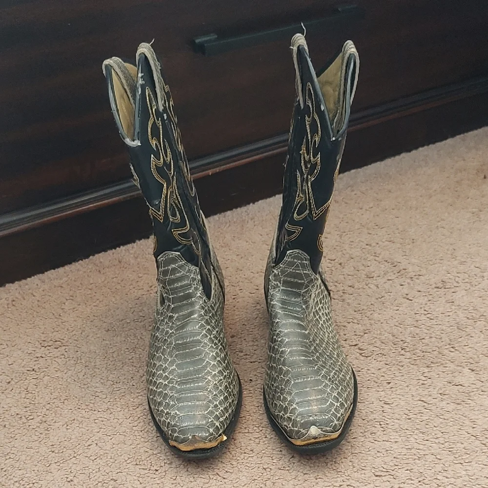Kids Black and Tan Snakeskin Western Cowboy Boots